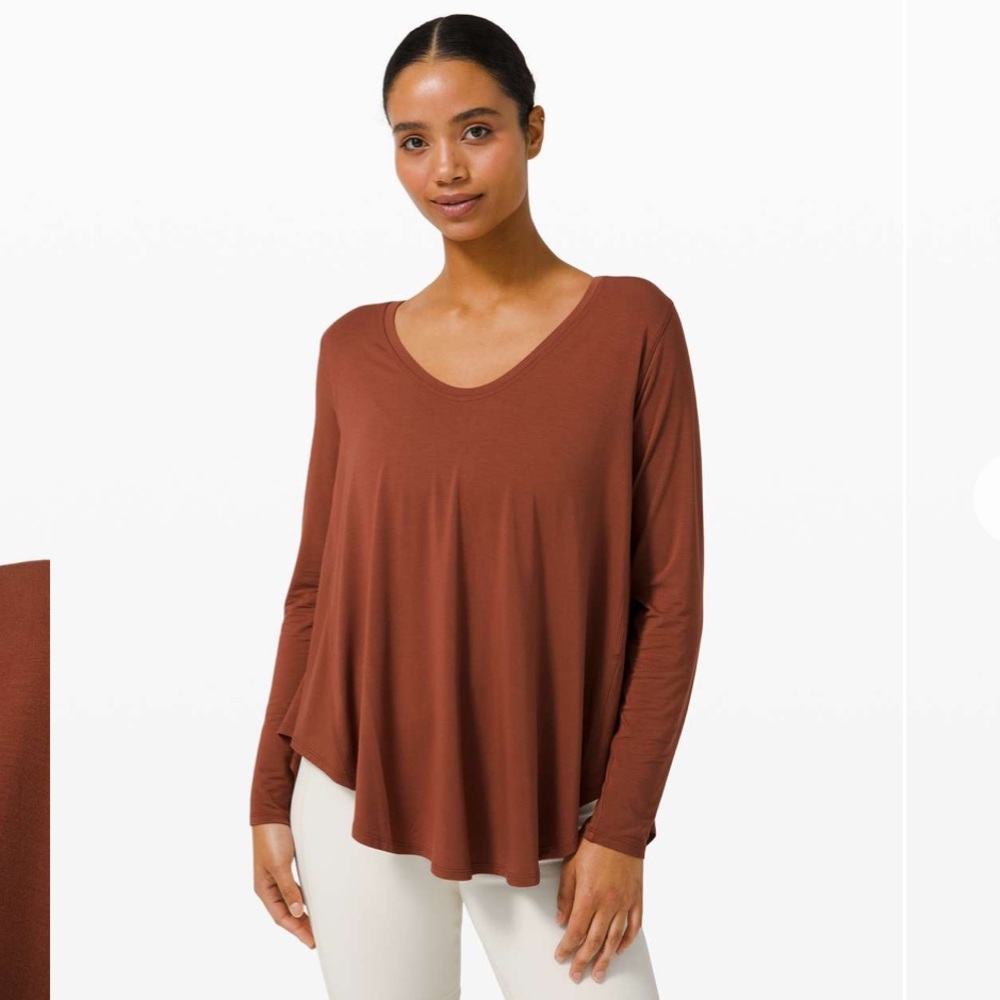 NWOT Lululemon Up for Down Time Long Sleeve. Color Dark Terracotta. Size 6.